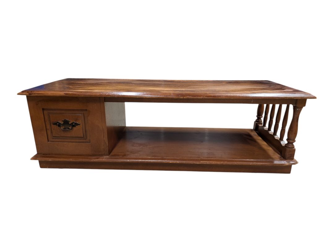 Marked Imperial Wooden Coffee Table with Spindle Detail