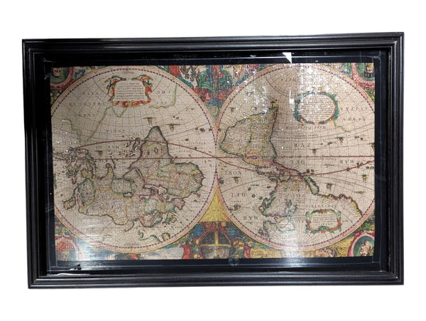 Framed Antique-Style World Map Puzzle Wall Art
