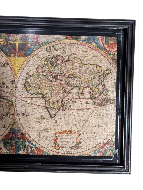 Framed Antique-Style World Map Puzzle Wall Art
