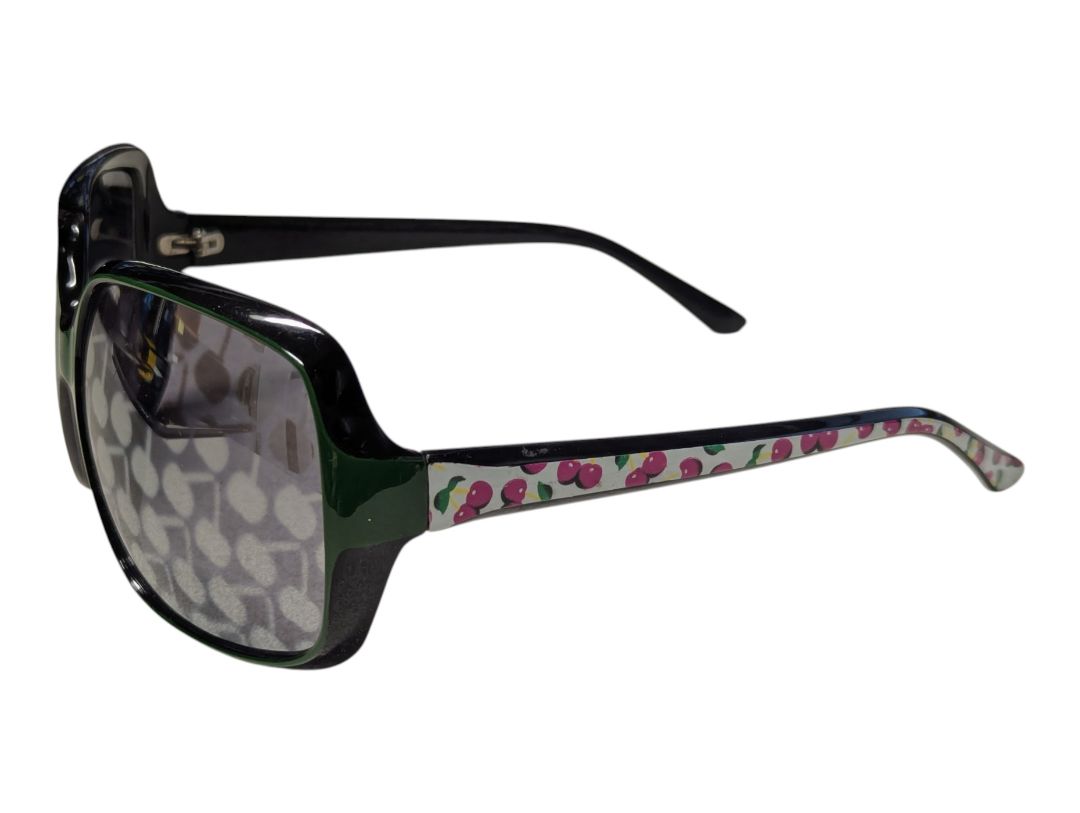 Lot of 2 Fashion Sunglasses – Pink Rhinestone-Accent & Green/Black Cherry-Pattern Arm Styles