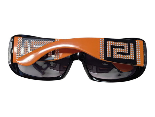 Lot of 2 Fashion Sunglasses – Purple Rhinestone-Accent & Black/Orange Geometric Arm Styles