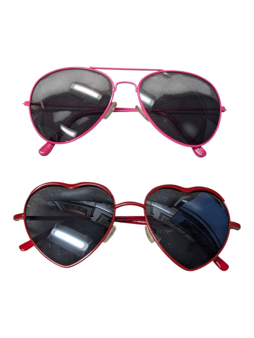 Lot of 2 Pink & Red Fashion Sunglasses – Marked as Claire’s & Heart-Shaped Style