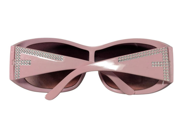 Marked as Von Dolce Pink Rhinestone Shield Sunglasses