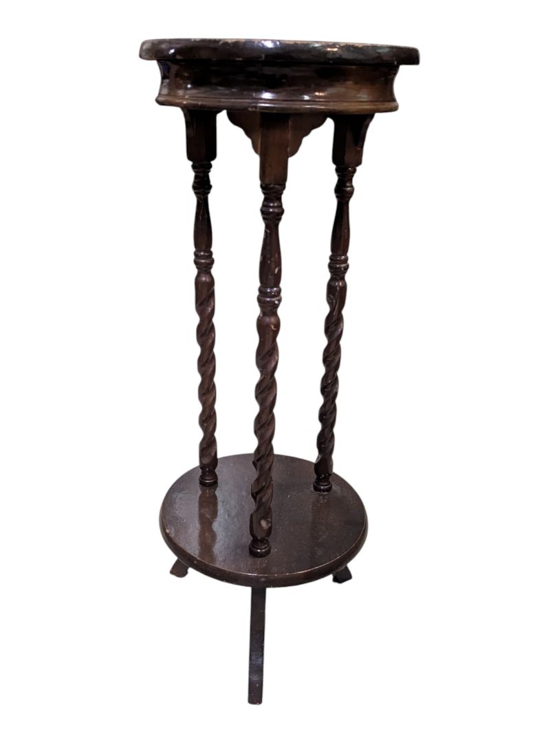 Vintage Dark Wood Barley-Twist Plant Stand