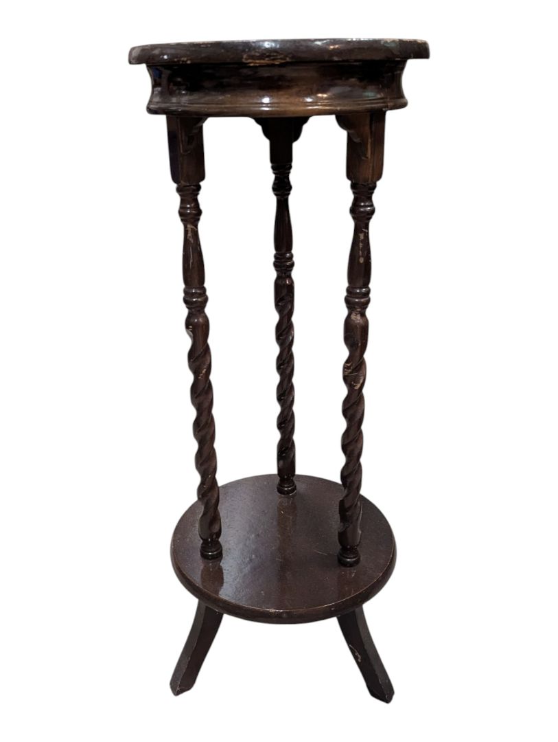 Vintage Dark Wood Barley-Twist Plant Stand
