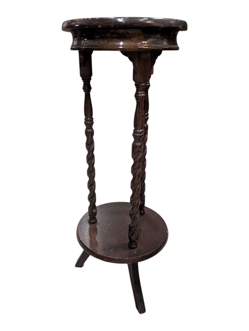 Vintage Dark Wood Barley-Twist Plant Stand
