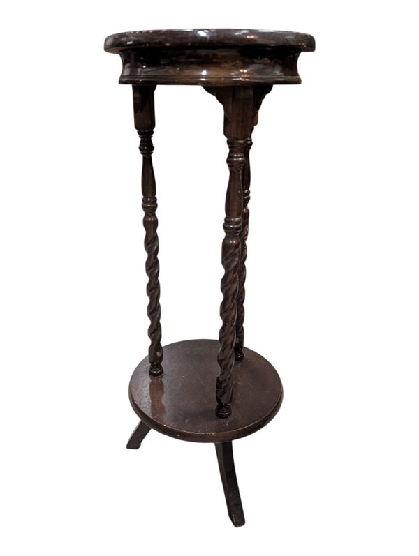 Vintage Dark Wood Barley-Twist Plant Stand