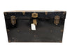 Antique Black Metal Steamer Trunk with Brass-Tone Hardware