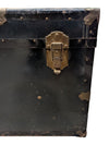 Antique Black Metal Steamer Trunk with Brass-Tone Hardware
