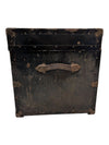 Antique Black Metal Steamer Trunk with Brass-Tone Hardware