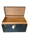 Antique Black Metal Steamer Trunk with Brass-Tone Hardware
