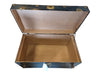 Antique Black Metal Steamer Trunk with Brass-Tone Hardware