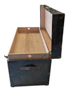 Antique Black Metal Steamer Trunk with Brass-Tone Hardware