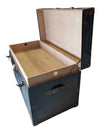 Antique Black Metal Steamer Trunk with Brass-Tone Hardware