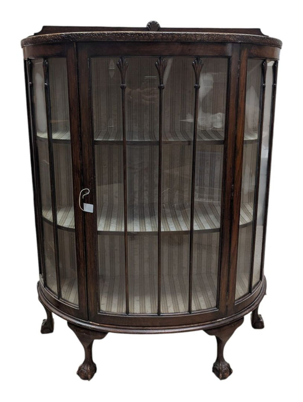 Antique-Style Curved Glass Display Cabinet with Claw Feet