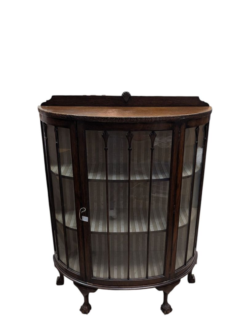 Antique-Style Curved Glass Display Cabinet with Claw Feet