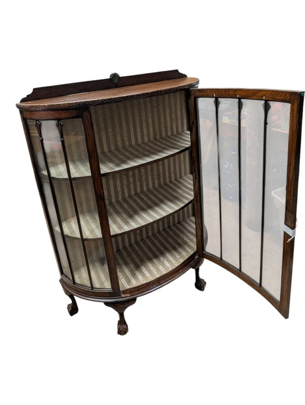 Antique-Style Curved Glass Display Cabinet with Claw Feet