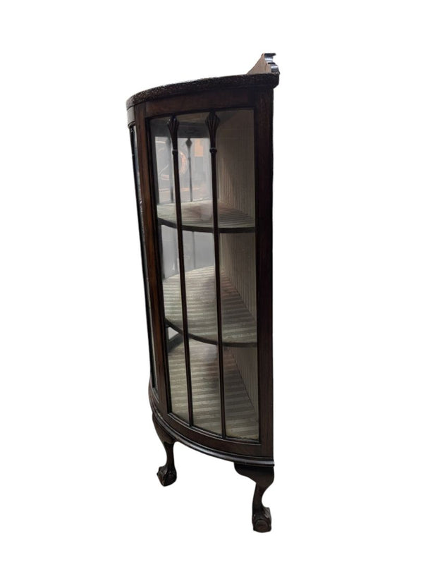 Antique-Style Curved Glass Display Cabinet with Claw Feet