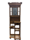 Antique Oak Hall Tree with Mirror, Coat Hooks and Umbrella Stand