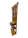 Antique Oak Hall Tree with Mirror, Coat Hooks and Umbrella Stand