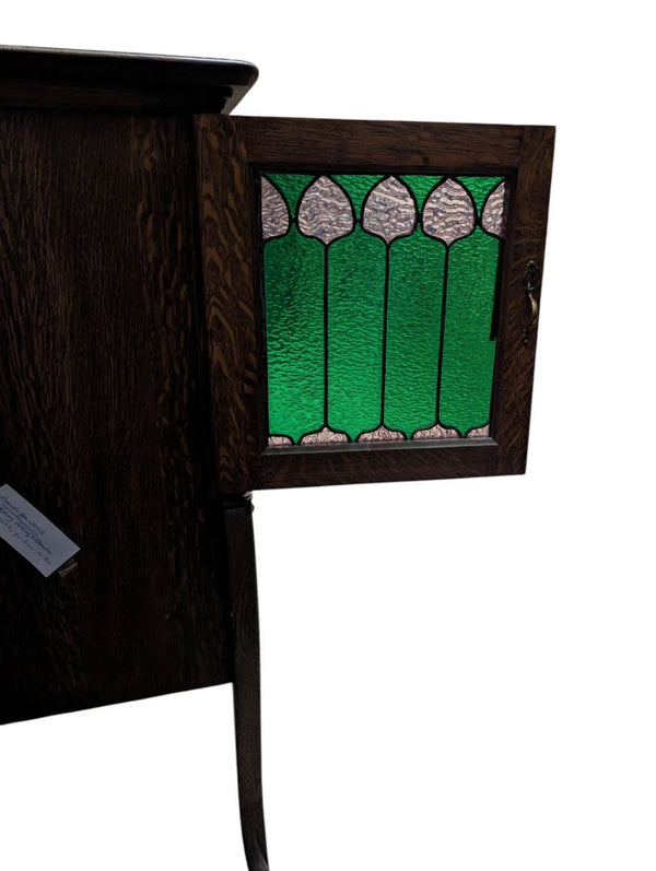 Antique Quarter-Sawn Oak Sideboard / Buffet Cabinet with Leaded Glass Doors