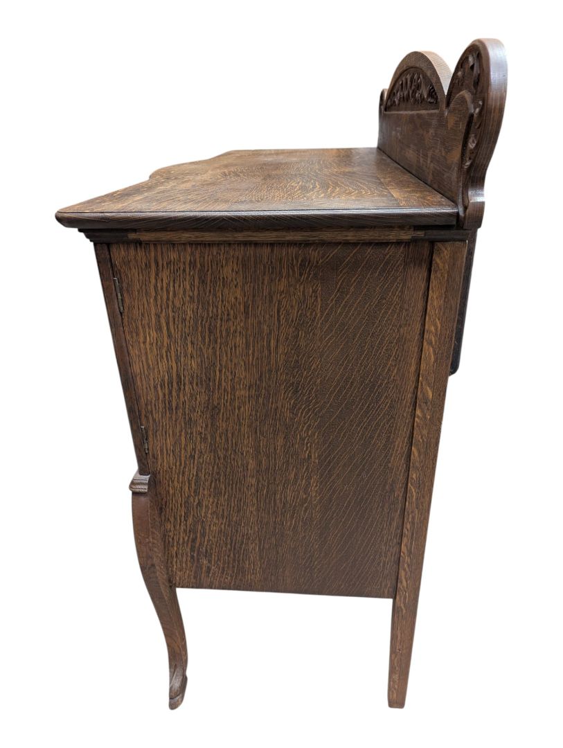 Antique Quarter-Sawn Oak Sideboard / Buffet Cabinet with Leaded Glass Doors