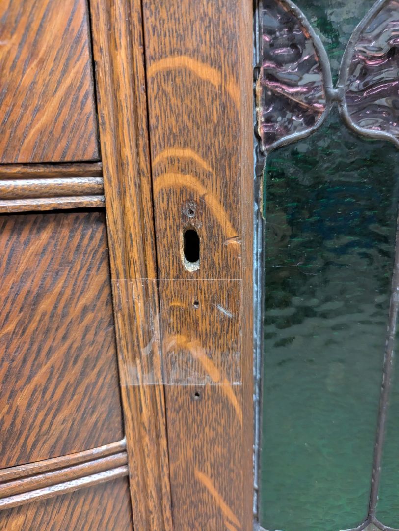 Antique Quarter-Sawn Oak Sideboard / Buffet Cabinet with Leaded Glass Doors