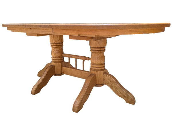 Solid Oak Double Pedestal Dining Set with 6 Windsor Chairs