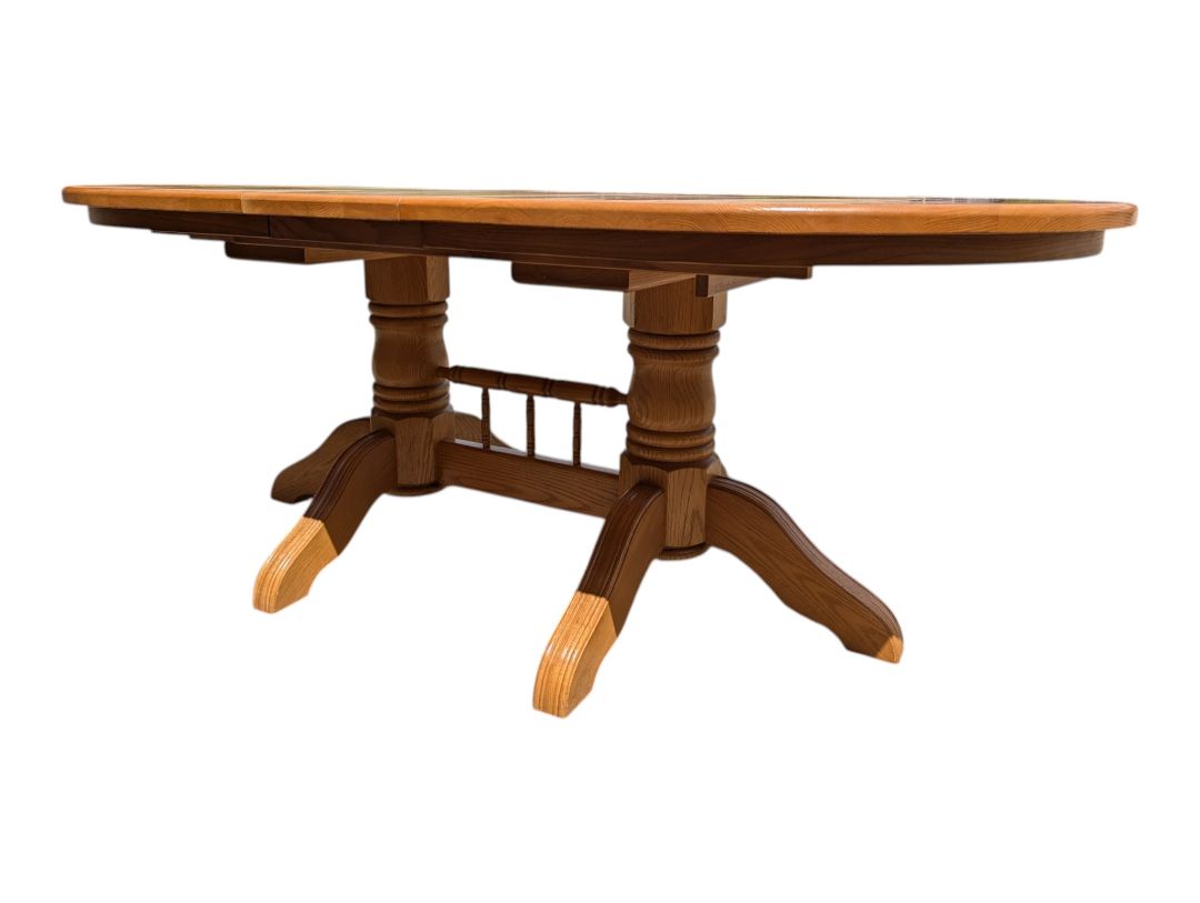 Solid Oak Double Pedestal Dining Set with 6 Windsor Chairs