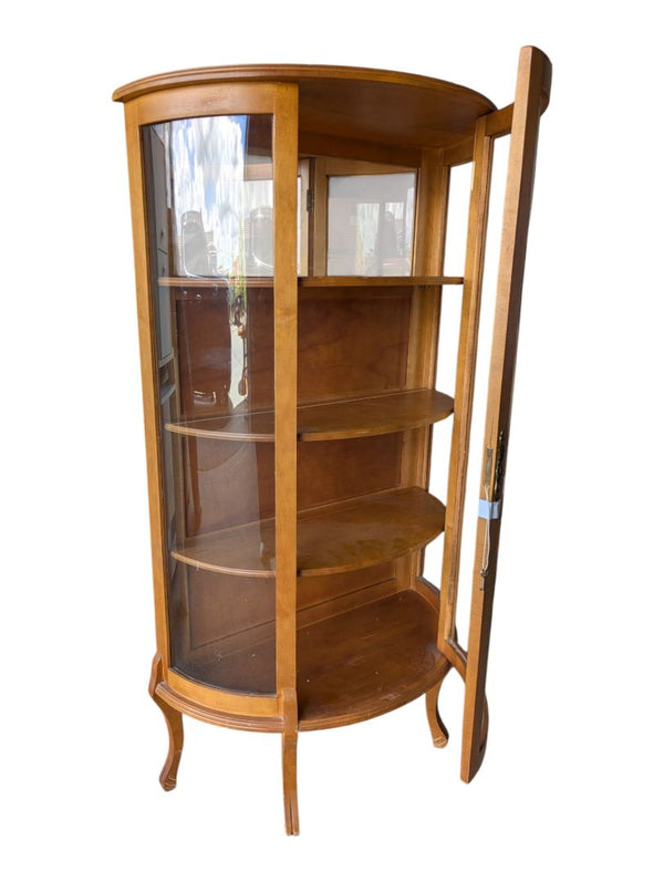 Vintage Curved Glass Display Cabinet with Key