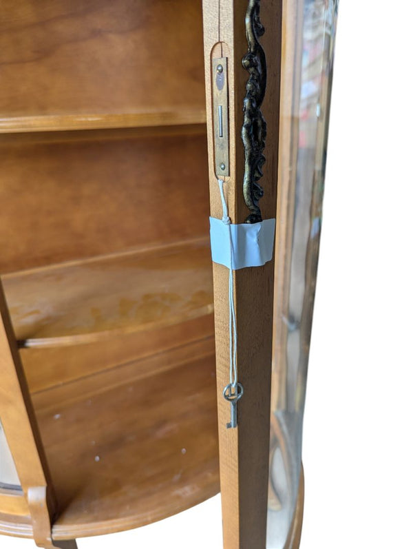 Vintage Curved Glass Display Cabinet with Key