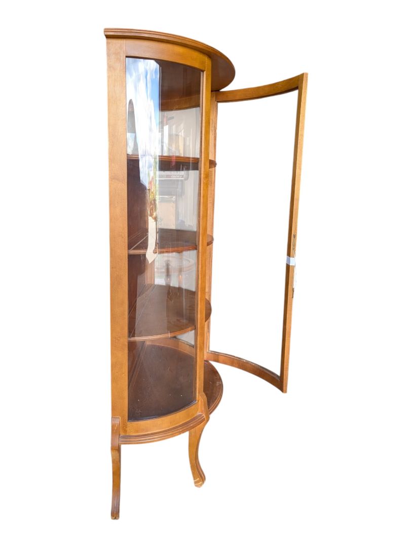 Vintage Curved Glass Display Cabinet with Key