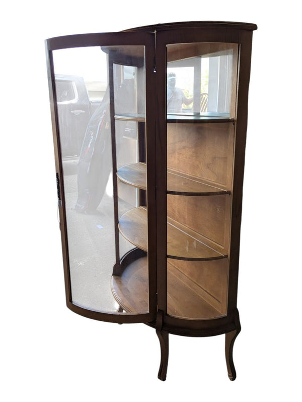 Vintage Curved Glass Display Cabinet with Key