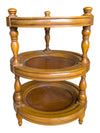 Vintage Three-Tier Round Wood Accent Table with Glass and Cane Top