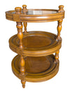 Vintage Three-Tier Round Wood Accent Table with Glass and Cane Top
