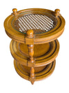 Vintage Three-Tier Round Wood Accent Table with Glass and Cane Top