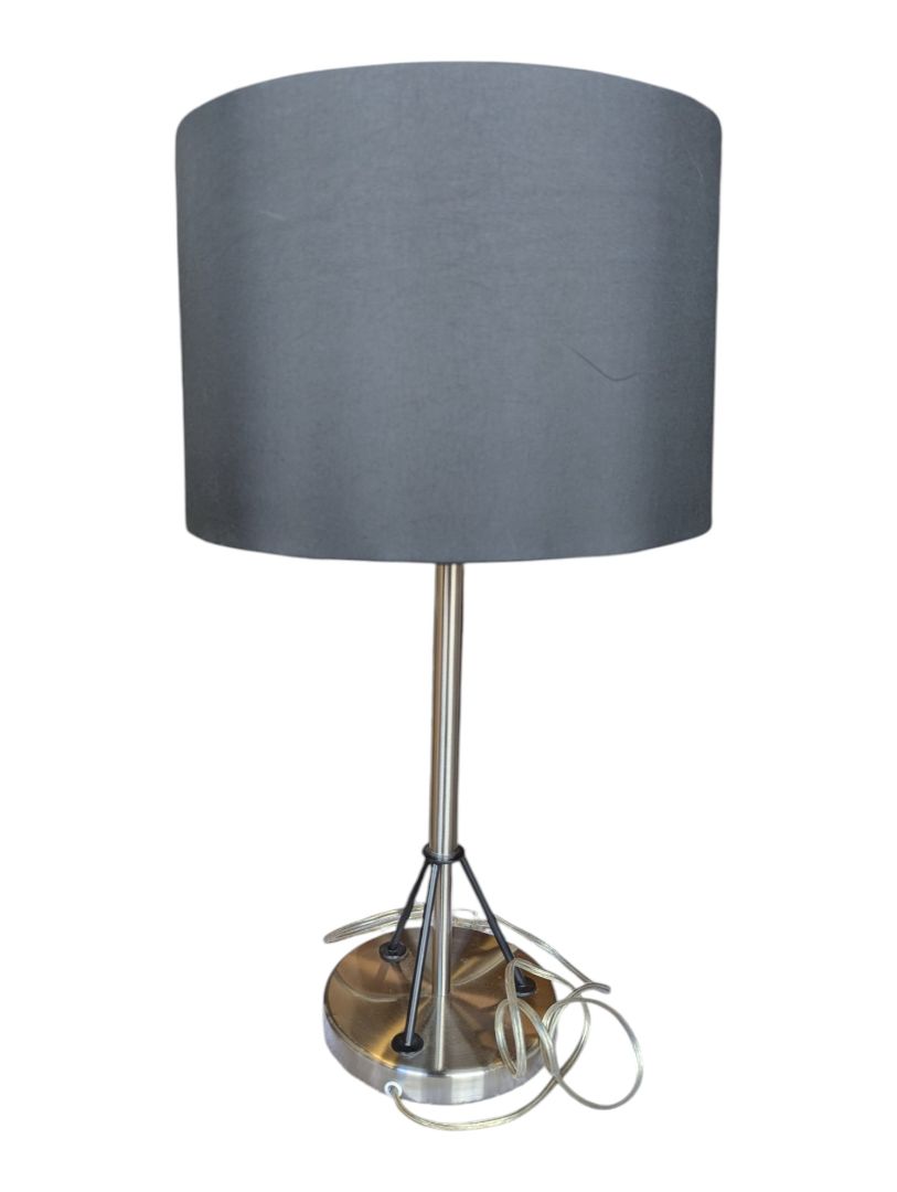 Modern Brushed Nickel Table Lamp with Black Drum Shade