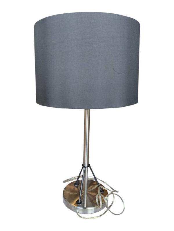 Modern Brushed Nickel Table Lamp with Black Drum Shade