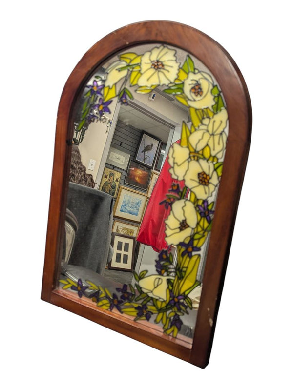 Hand-Painted Floral Stained Glass Style Wall Mirror