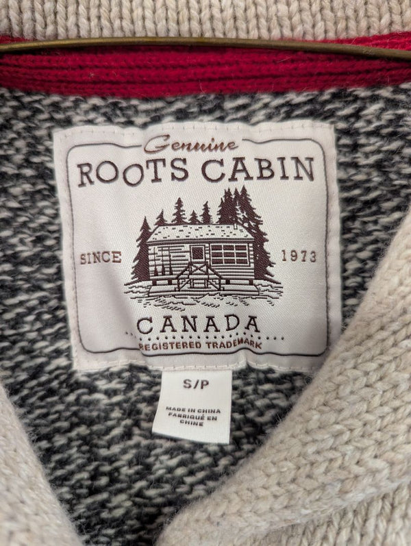 Roots Cabin Canada Women’s Shawl-Collar Knit Cardigan – Grey/Cream – Size Small