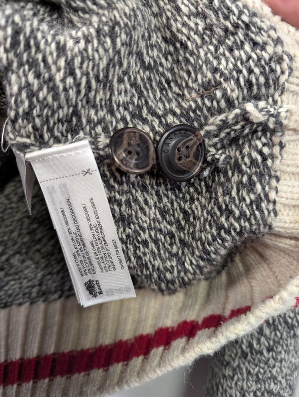 Roots Cabin Canada Women’s Shawl-Collar Knit Cardigan – Grey/Cream – Size Small