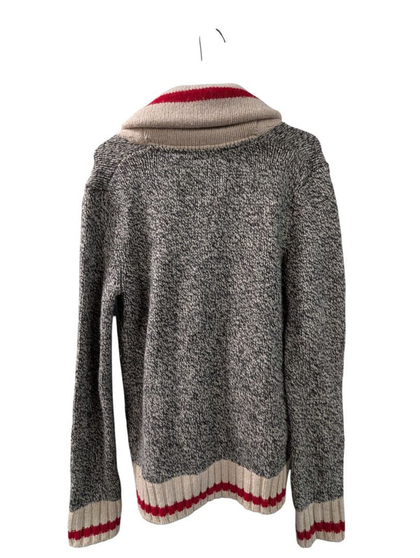 Roots Cabin Canada Women’s Shawl-Collar Knit Cardigan – Grey/Cream – Size Small