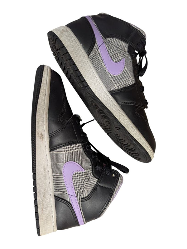 Air Jordan 1 Mid GS "Grey Plaid / Purple" Basketball Shoes – US Youth 5.5Y