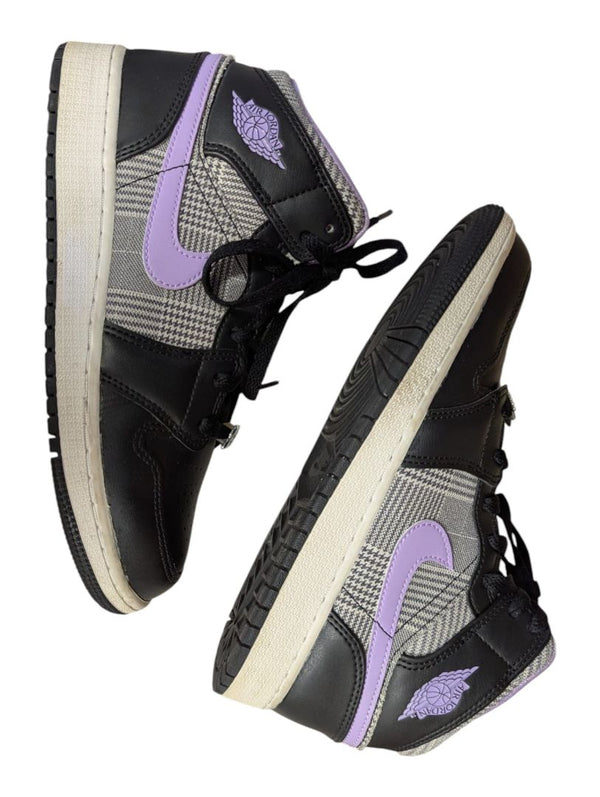Air Jordan 1 Mid GS "Grey Plaid / Purple" Basketball Shoes – US Youth 5.5Y
