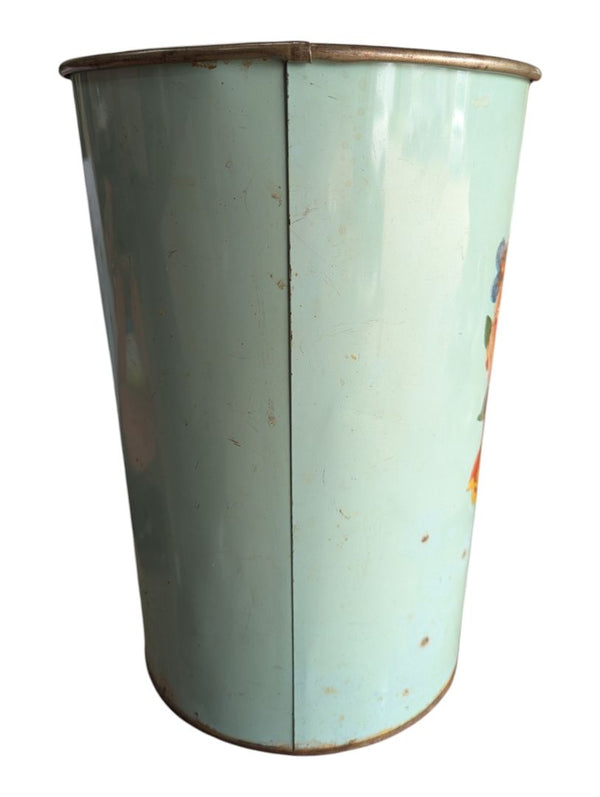 Vintage Floral Lithographed Metal Wastebasket