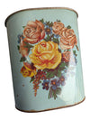 Vintage Floral Lithographed Metal Wastebasket