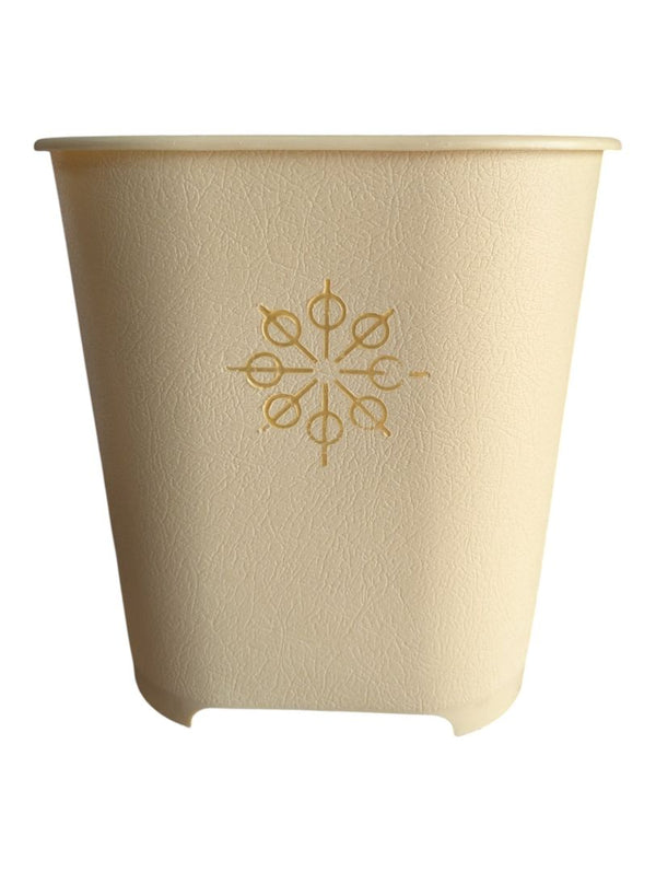 Vintage Mid-Century Cream Plastic Wastebasket with Atomic Starburst Motif