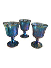 Iridescent Blue Carnival Glass Grape Pattern Pitcher & Goblet Set – 4 Pieces