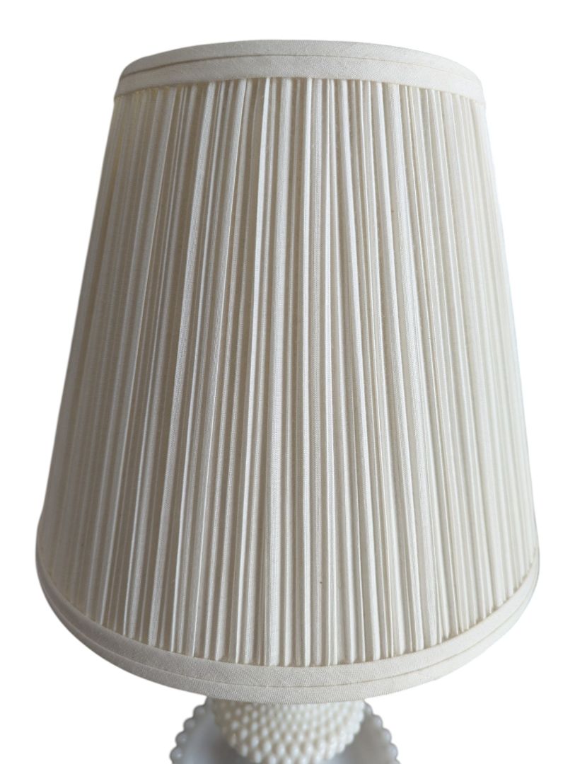Vintage White Milk Glass Hobnail Table Lamp with Pleated Shade