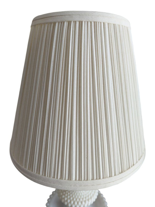 Vintage White Milk Glass Hobnail Table Lamp with Pleated Shade